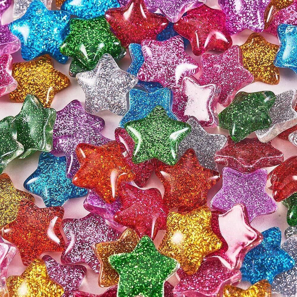 7754 200 Pcs Star No-Hole Charms Flatback Undrilled Beads with Glitter